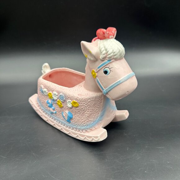 Napco Other - Vintage Baby Rocking Horse Planter Pink Kitsch Napco Taiwan Catch All Storage